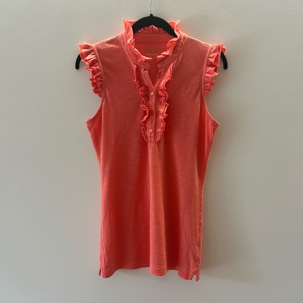 Lilly Pulitzer Coral Flutter Sleeve Ruffled Blouse 100% Cotton Size S